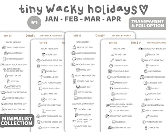 Tiny Wacky Holiday Stickers #1 | January, February, March & April Stickers | Minimalist Planner Stickers | WH13-16(4)