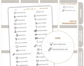 USA Holidays Minimal Font Stickers | Minimal Planner Stickers | M17