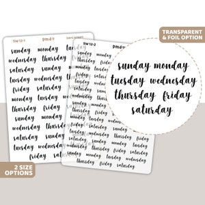 Days Script Word Stickers | Planner Stickers | SW12