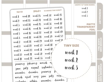 52 Weeks Tiny Script Word Stickers | Planner Stickers | SW03