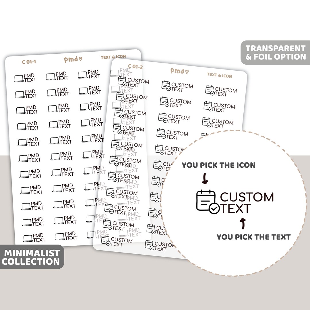 Custom Text & Icon Stickers Minimalist Planner Stickers C01 - Etsy