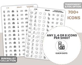 Custom Mini Icon Dot Stickers | Any 2, 4 or 8 Icons per sheet | Minimalist Planner Stickers | C35