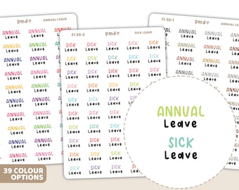 Annual Leave, Sick Leave Stickers | Planner Stickers | FI30