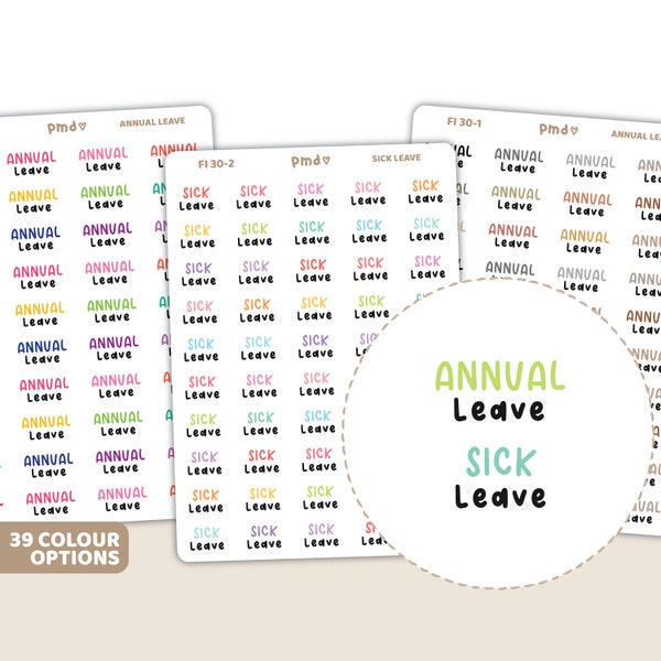 Annual Leave, Sick Leave Stickers | Planner Stickers | FI30