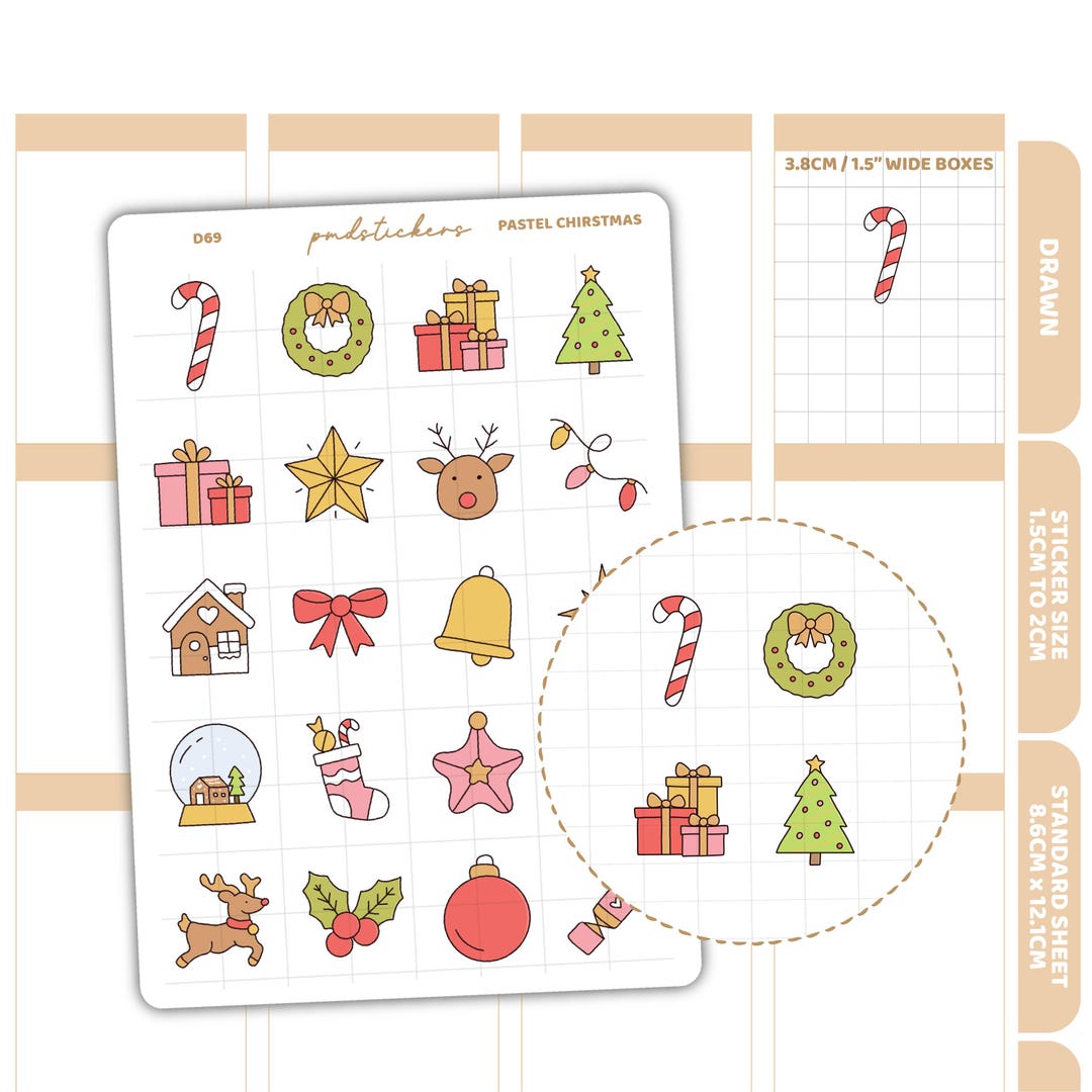 Christmas Pastel Stickers | Drawn Planner Stickers | D69 - Etsy