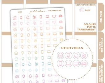 Utility Bills Mix Icon Dot Stickers | Planner Stickers | IM02