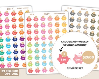 Weekly Savings Piggy Bank Stickers | Planner Stickers | FS41