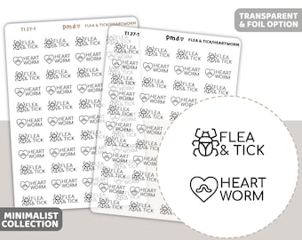 Flea & Tick/Heartworm Text/Icon Stickers | Minimalist Planner Stickers | TI27