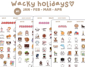 Wacky Holiday Stickers #1 | January, February, March & April Stickers | Planner Stickers | WH01-04(4)