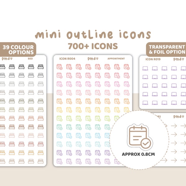 Mini Outline Icon Stickers | 700+ Icons | Planner Stickers | ICON R000