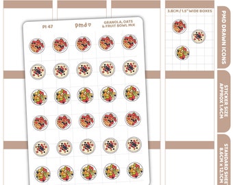 Granola, Oats & Fruit Bowl Stickers | PMD Drawn Icon Planner Stickers | PI47