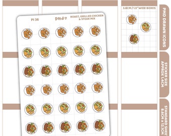 Roast, Grilled Chicken, Steak & Veggies Stickers | PMD Drawn Icon Planner Stickers | PI36