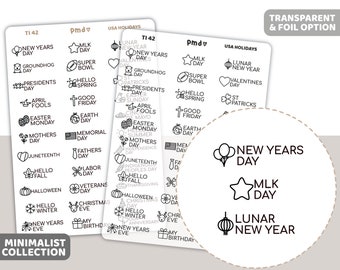 USA Holidays Text/Icon Stickers | Minimalist Planner Stickers | TI42