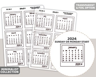 2024 Polaroid Calendar Stickers | Minimalist Planner Stickers | FS39(2)