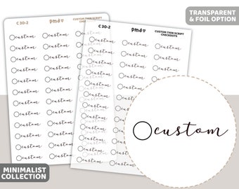 Custom Checkdot Thin Script Word Stickers | Minimalist Planner Stickers | C30