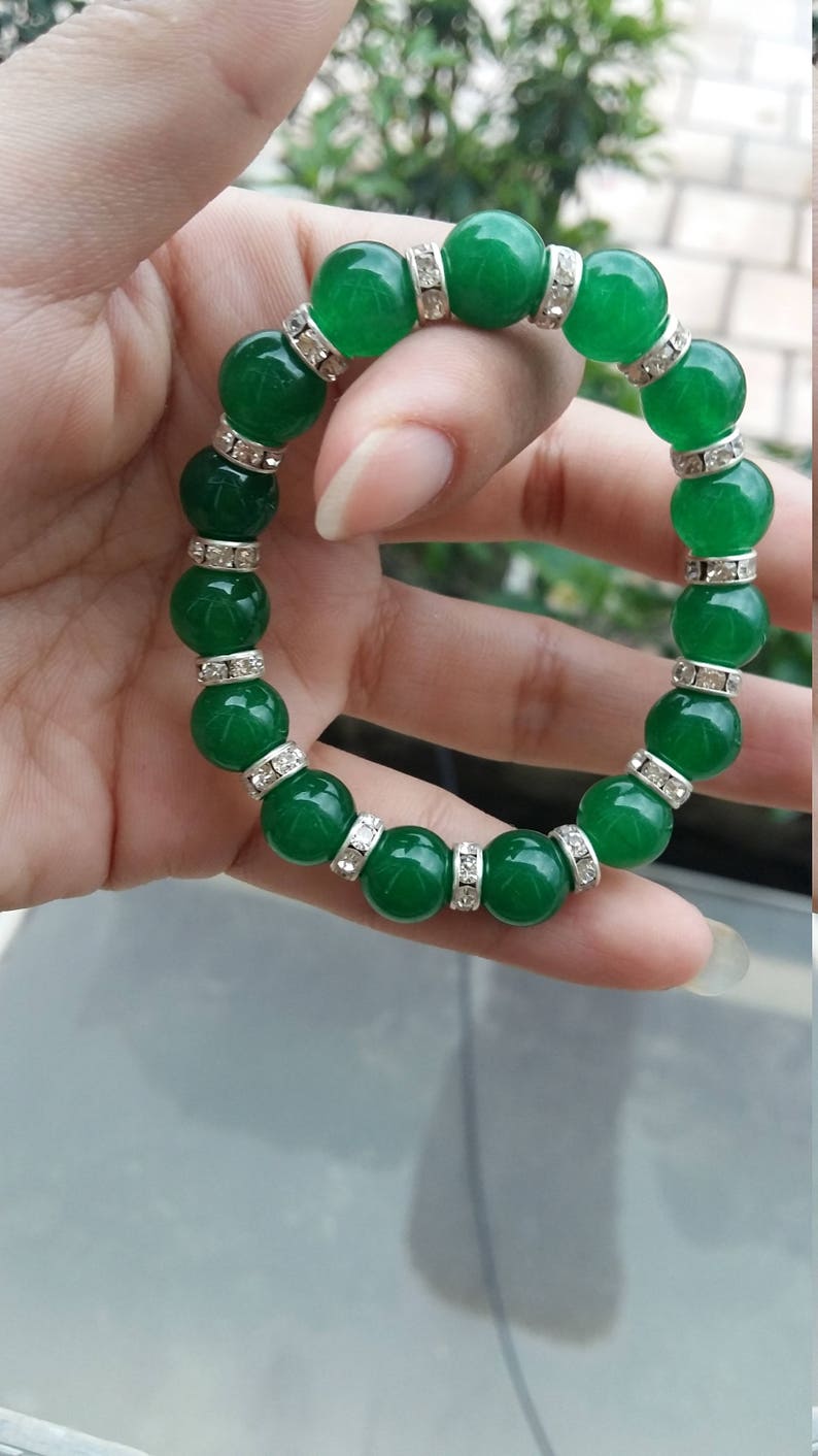Natural Malay Jade Bracelet Jade Green Ball Alloy Bracelet | Etsy