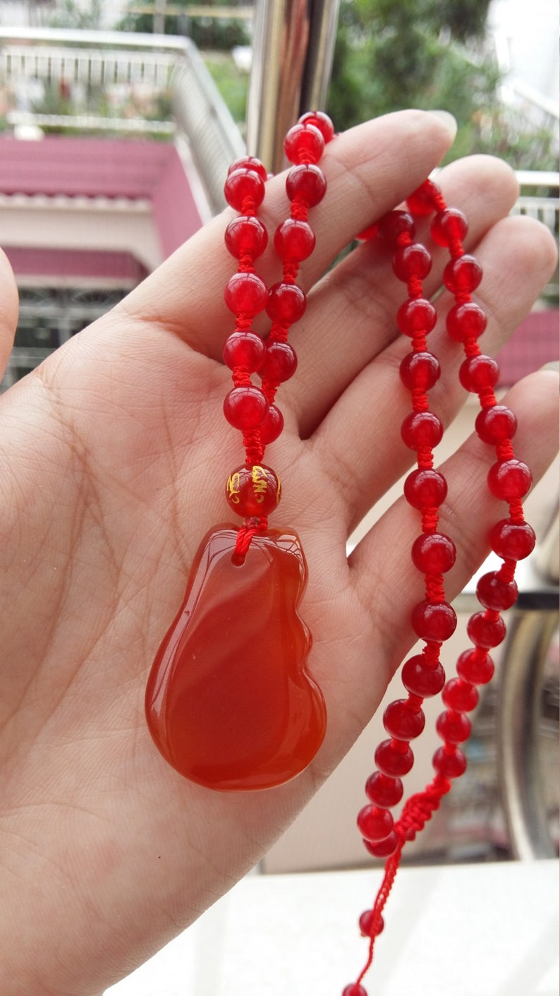 Red Agate Gemstone Happy Lucky Bead Amulet Pendant Beads Necklace 