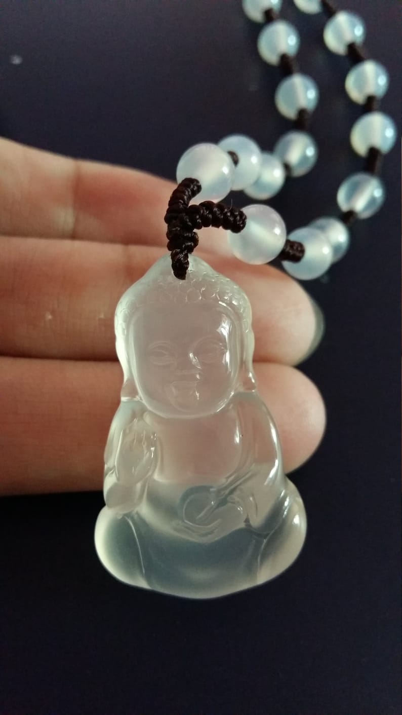 chalcedony Superfluorescent long sweater chain 2016 new spring and summer Buddhist gifts AAA grade natural white agate pendant Buddha