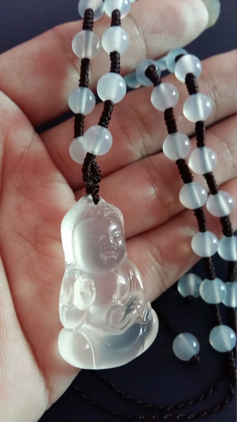 chalcedony Superfluorescent long sweater chain 2016 new spring and summer Buddhist gifts AAA grade natural white agate pendant Buddha