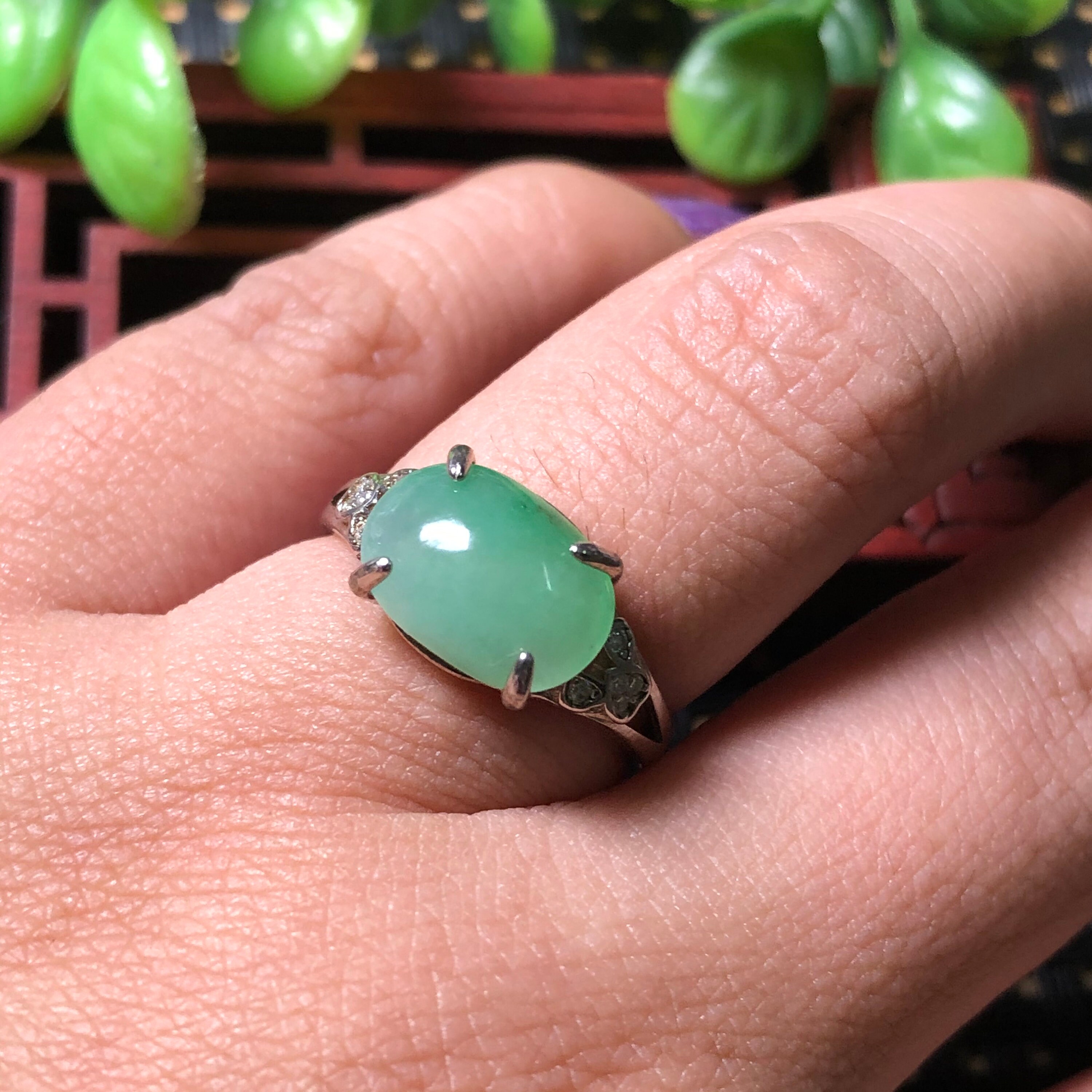 Natural green emerald jade S925 silver white inlaid ring can | Etsy