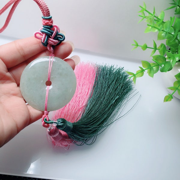 Natural jade and hand-woven jade, pink tassels, exquisite car accessories bag pendant