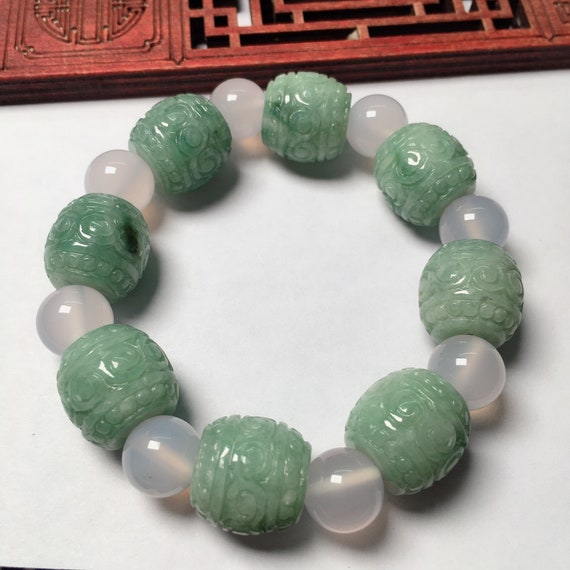 AAA Natural Green Jade Jade Fashion Carved Bracelet for Good - Etsy