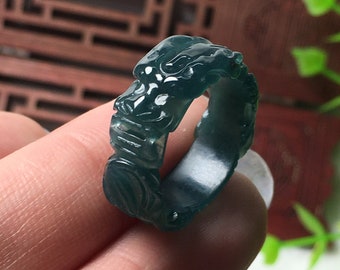 Natürliche AAA -Level Jadeit exquisite handgeschnitzteDragon Ring Super Domineering Ring (Amerikanische Größe: 7.2)