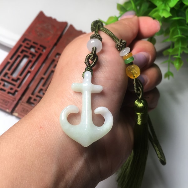 Natural Jadeite Pendant Hand Knitted Chinese Knot Pendant