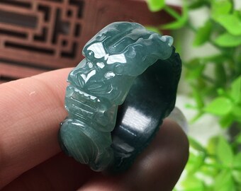 Natural AAA Emerald Jade Dragon Ring Handmade Dragon Ring Fashion Ring (American Size 10.6)