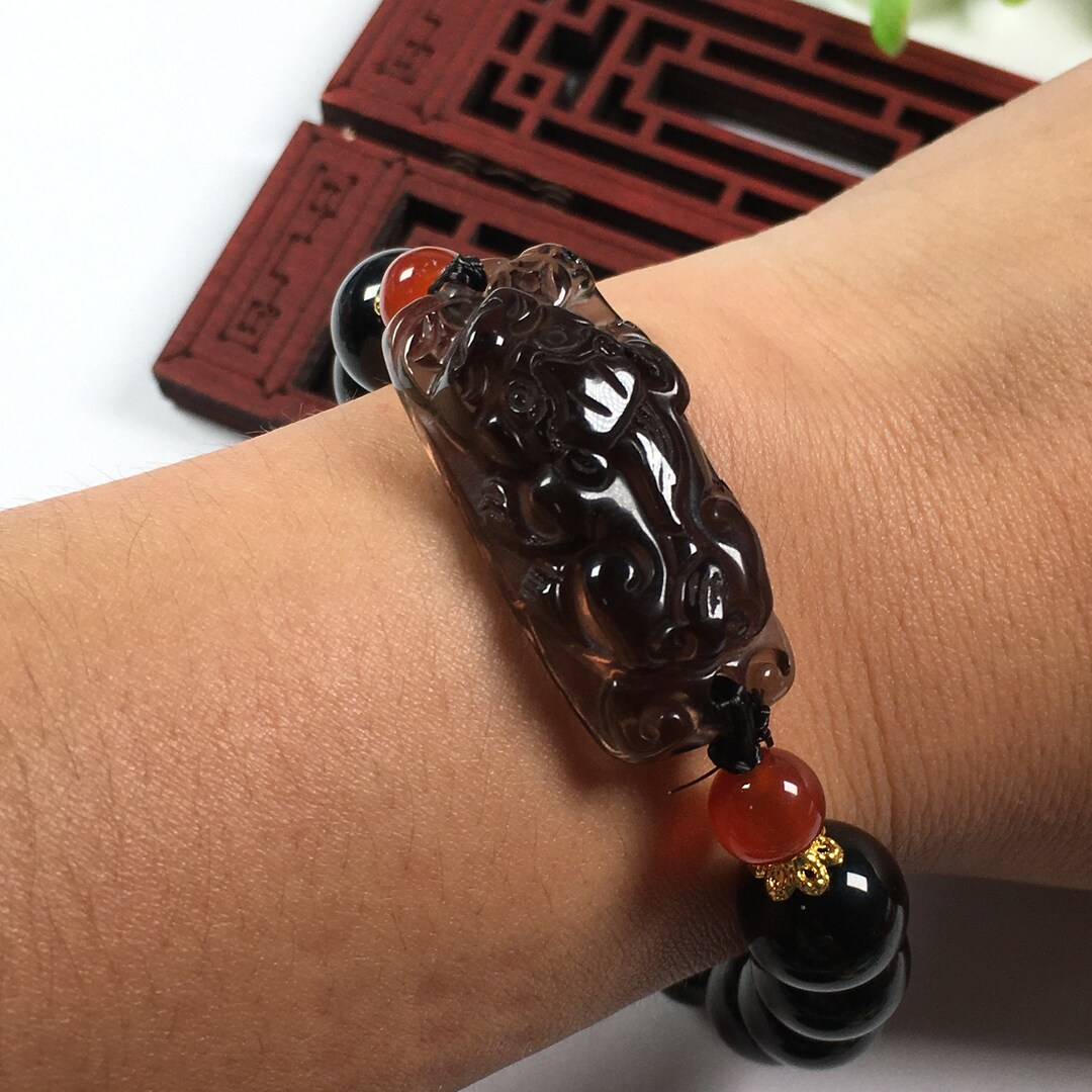 Natural Obsidian Lucky pi Yao Bracelet, 10mm Obsidian Brave Bracelet, Multifunctional Brave