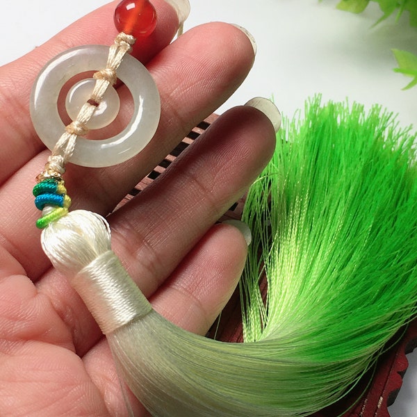 Glands à nœud chinois tissés à la main en jade naturel, accessoires de voiture exquis, pendentifs de sac