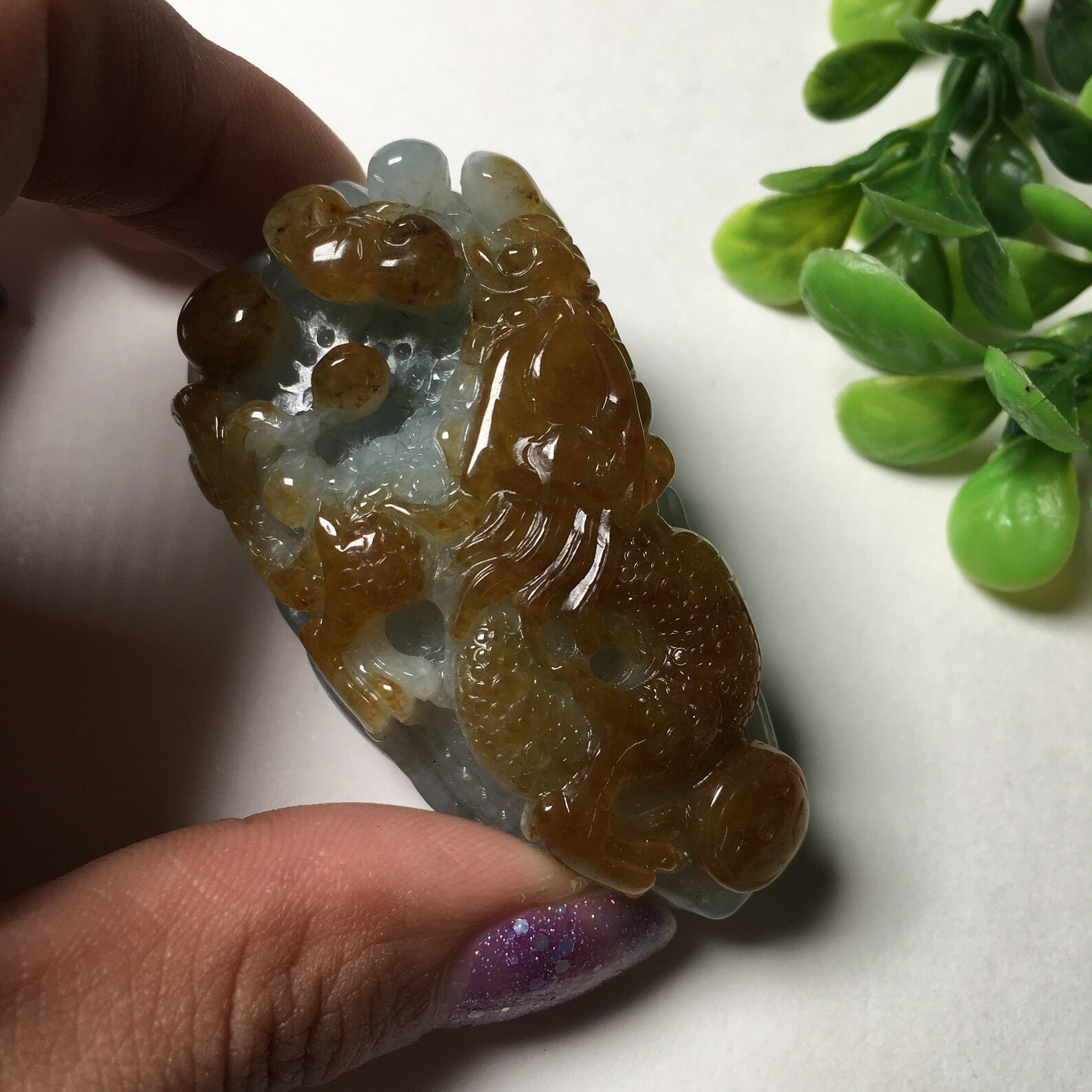 Natural jadeite jade jade color clever carving men's | Etsy