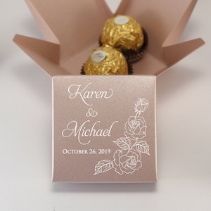 50 Rosengold Geschenkboxen mit Deckel - Hochzeitsgeschenkboxen mit individuellem Logo-Print, Kleine Geschenkboxen für Hochzeitsgäste
