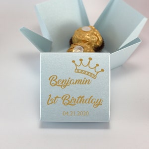 First Birthday Favor Boxes 50 Baby Blue and Gold Gift Boxes with Lids - 1st Birthday Party Favors Baby Shower Personalized Bomboniere Boxes