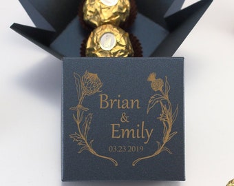 50 Wedding Bomboniere Boxes - Personalized Favor Boxes for Guests in BULK,  Small Gift Boxes with Lids, Thistle and Protea Wedding Logo