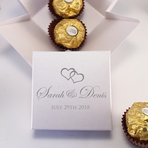 50 weiße Gastgeschenkboxen - Personalisierte Hochzeitsgeschenkboxen für Gäste - Kleine Bonbonniere-Schachteln mit Deckel