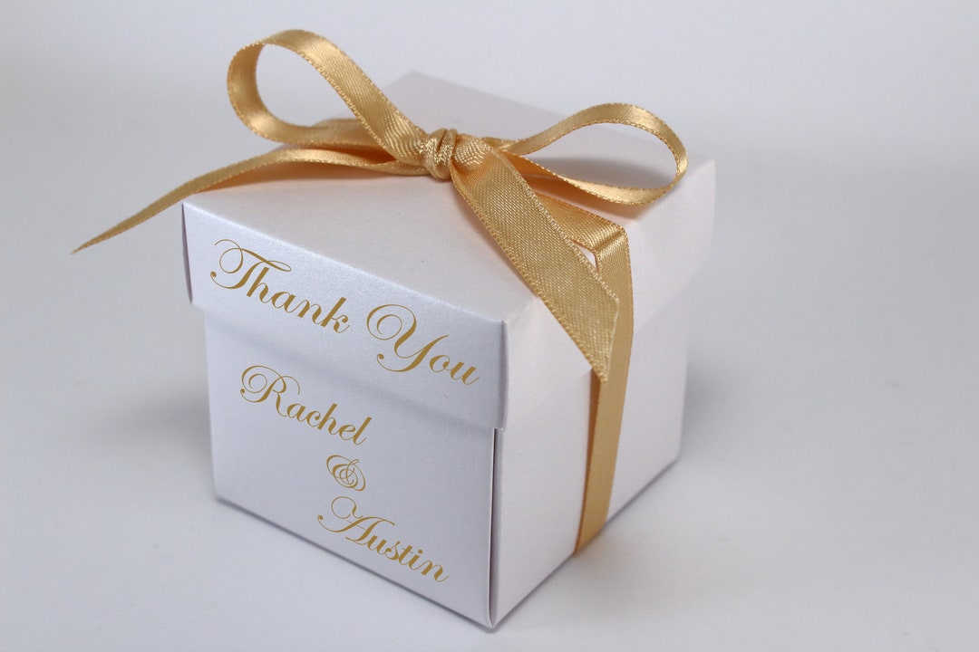 Thank You Favor Gift Box With Elegant Satin Ribbon, Bow and Tag