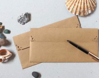 25 DL Envelopes, size 110x220mm, 4.3x8.6",  Heavyweight Eco Friendly Kraft Envelopes for DIY Wedding Invitations, Standard Letters