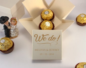 200 Wedding Favor Boxes - Personalized Small Gift Boxes for Guests BULK - Custom Printed White Gold Boxes with Lids - Bonbonniere Boxes