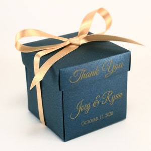 35 Navy Blue and Gold Favor Boxes - Elegant Wedding Thank You Boxes with Ribbon, Custom Personalized Bomboniere Boxes Navy Blue & Silver