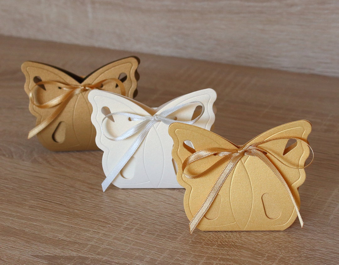 12 Gold Wedding Favor Boxes Butterfly Themed Party Elegant Candy Gift