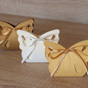 12 Gold Wedding Favor Boxes - Butterfly Themed Party - Elegant Candy Gift Boxes with Ribbon for Birthday Showers Anniversary Christening