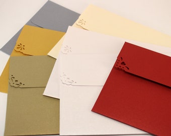 100 A2 Metallic Envelopes - Straight Flap - Red White Gold Silver Envelopes for DIY Wedding / Party Invitations and Response Cards