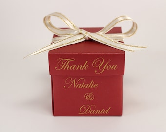 35 Wedding Favor Boxes - Personalized, Ribbon attached - Small Gift Boxes with Lids for Wedding guests - Wedding Bomboniere Candy  Boxes