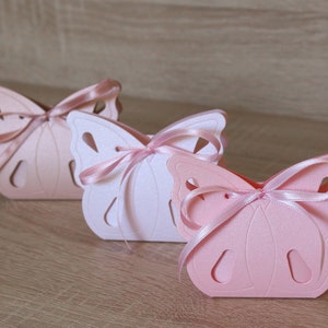 Coffrets cadeaux papillon - 12 pièces Décoration 1er anniversaire sur le thème des papillons roses - Élégantes boîtes de bonbons avec ruban pour mariage nuptiale de douche