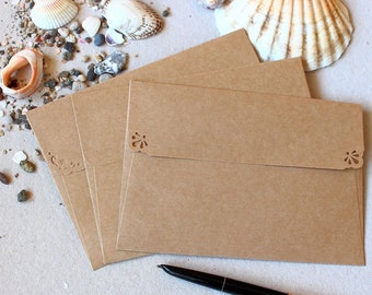 100 A9 Envelopes, Brown Kraft Envelopes for DIY Wedding Invitations/Cards - Straight Flap, Lace cutouts, 100% Recycled Paper Eco-Friendly