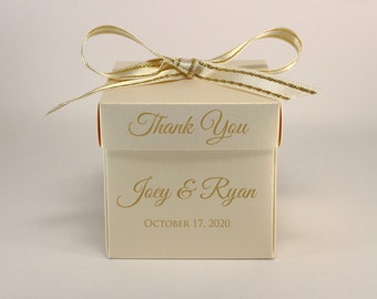 35 Cream and Gold Wedding Candy Boxes - Personalized Wedding Favor Boxes with Ribbon - Small Thank You Gift Boxes for Wedding guests