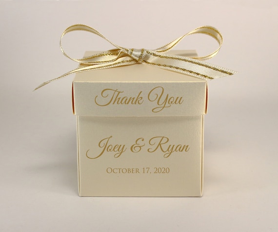 35 Cream and Gold Wedding Candy Boxes Personalized Wedding Favor Boxes With  Ribbon Small Thank You Gift Boxes for Wedding Guests 