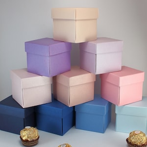 10 Small Favor Boxes with Lids, Square Boxes for Weddings Bridal Shower Birthday Baby Shower Candy Gifts, Various colors Clear Boxes
