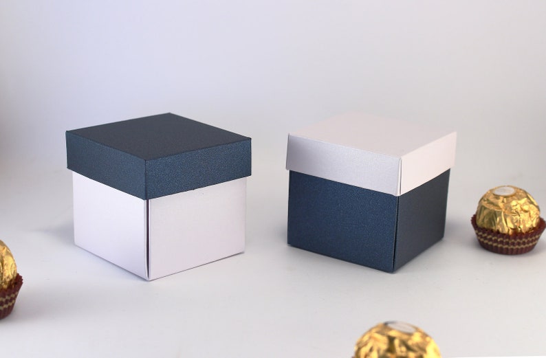 10 Navy Blue Party Favor Boxes With Lids Wedding Favor Etsy